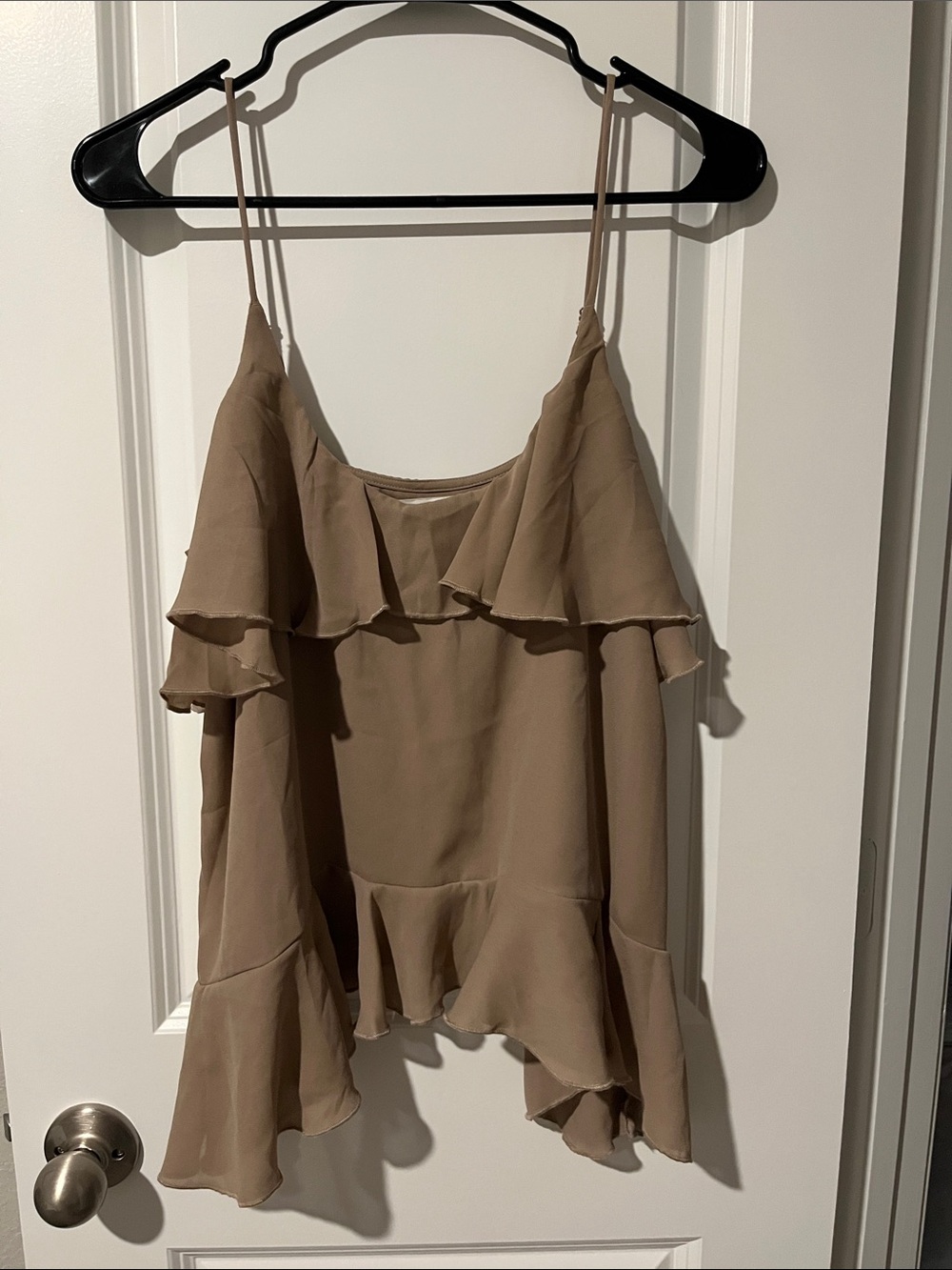 Abercrombie & Fitch Taupe Ruffle Spaghetti-Strap Camisole